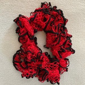 Red and Black Ruffle Scarf